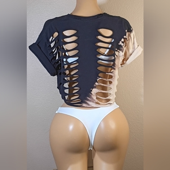 AC/DC Black and Cream Custom Vintage Crop Top - Picture 5 of 7